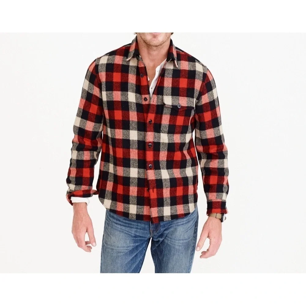 J.Crew BuffaloCheck woolblend button front XL Men’s cabincore camp shirt jacket